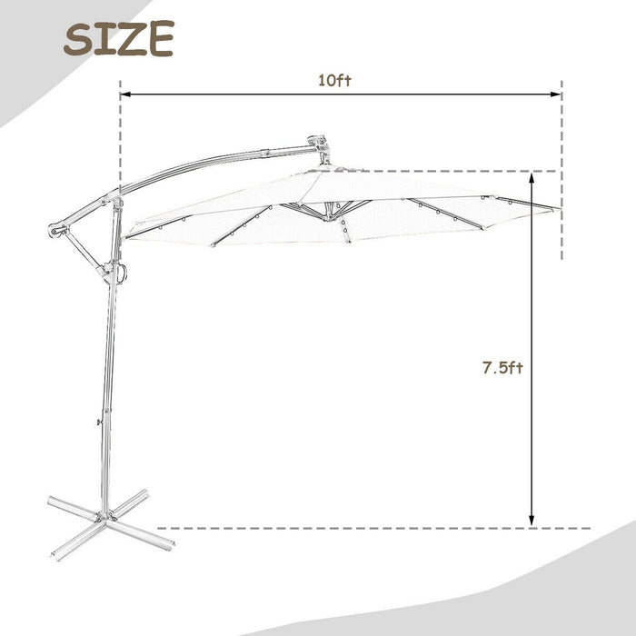 10 ft 360Â° Rotation Solar Powered LED Patio Offset Umbrella without Weight Base-Tan