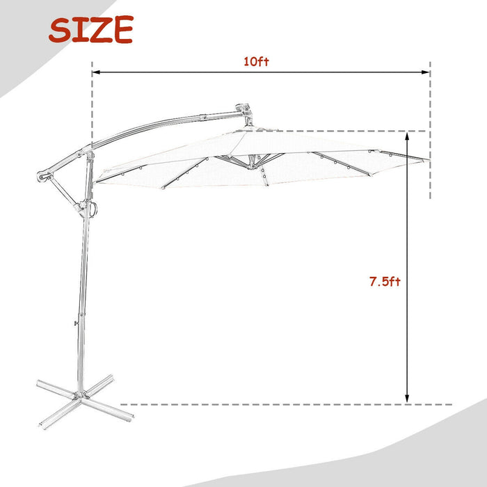 10 ft 360Â° Rotation Solar Powered LED Patio Offset Umbrella without Weight Base-Orange