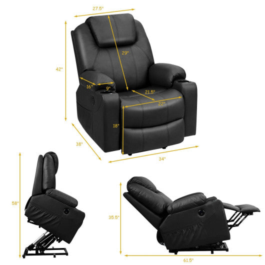 Electric Power Lift Leather Massage Sofa-Black