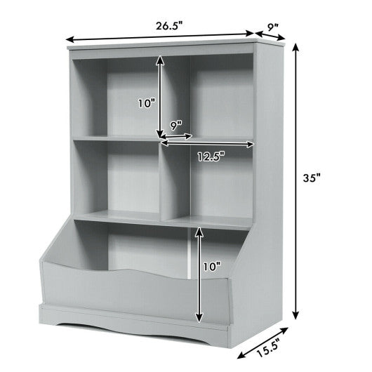 3-Tier Children's Multi-Functional Bookcase Toy Storage Bin Floor Cabinet-Gray