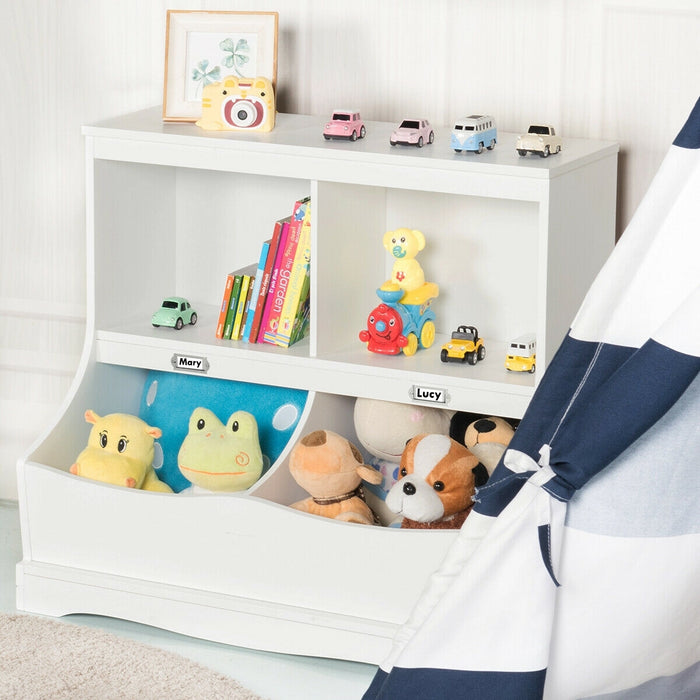 Kids Floor Cabinet Multi-Functional Bookcase -White