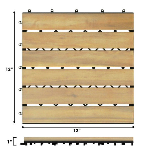 10 Pieces 12 x 12 Inch Acacia Wood Interlocking Tile Flooring