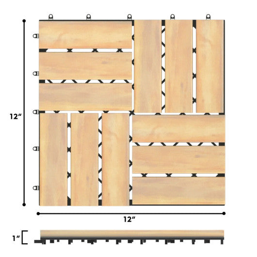 10 Pieces 12 x 12  Inch Acacia Wood  Interlocking Check Deck Tiles