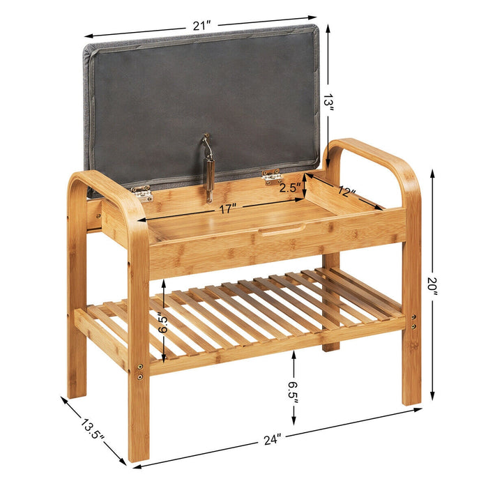 Shoe Rack Bench Bamboo with Storage Shelf-Natural