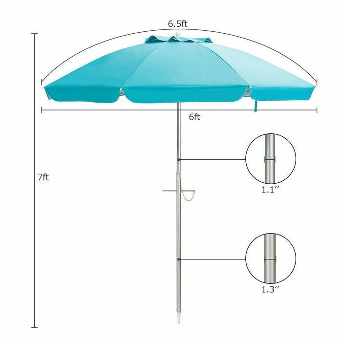 6.5 Feet Beach Umbrella with Sun Shade and Carry Bag without Weight Base-Blue