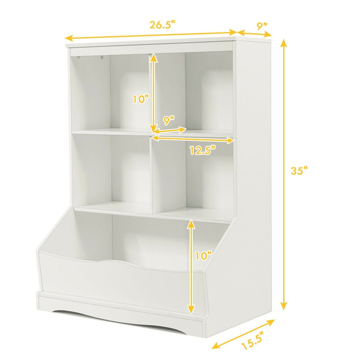 3-Tier Children's Multi-Functional Bookcase Toy Storage Bin Floor Cabinet-White