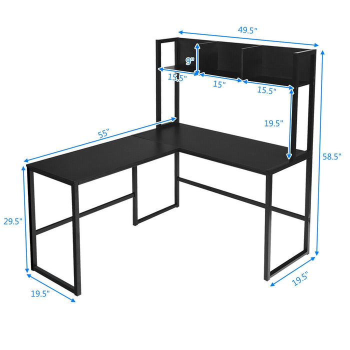 Reversible L-Shaped Corner Desk with Storage Bookshelf-Black