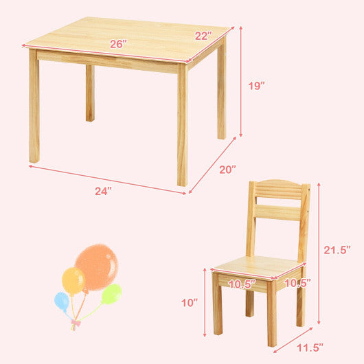 5 pcs Kids Pine Wood Table Chair Set-Natural