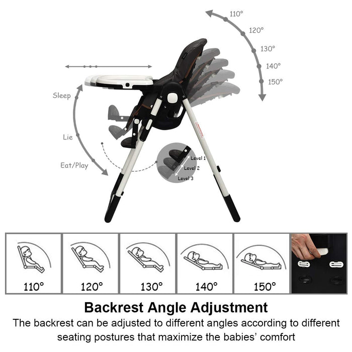 Foldable High chair with Multiple Adjustable Backrest-Dark Gray