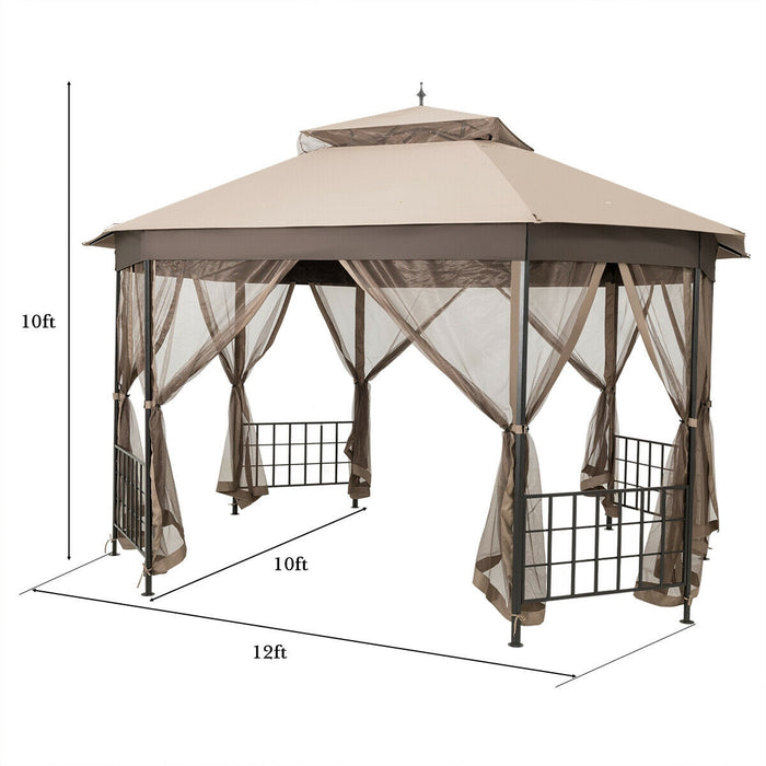 10â€™x 12â€™ Octagonal Patio Gazebo-Brown