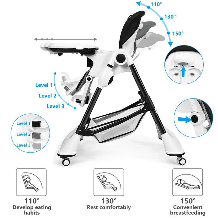 A-Shaped High Chair with 4 Lockable Wheels-Black