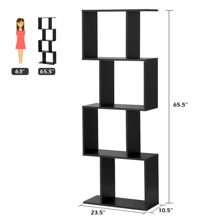 2/3/4 Tiers Wooden S-Shaped Bookcase for Living Room Bedroom Office-4-Tier