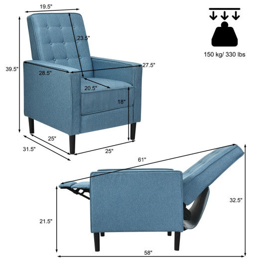 Mid-Century Push Back Recliner Chair -Blue