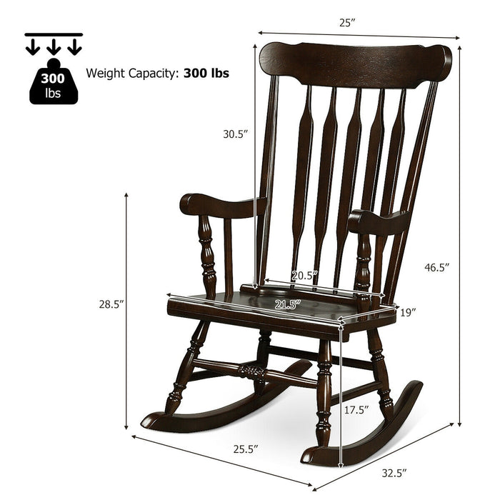 Rocking Chair with Solid Wooden Frame for Garden and Patio-Brown