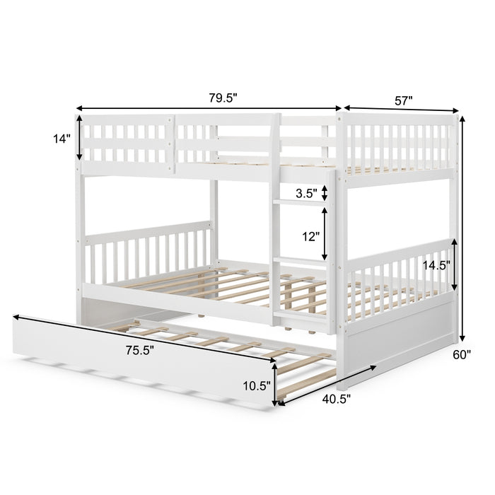 Full over Full Bunk Bed Platform Wood Bed with Ladder-White