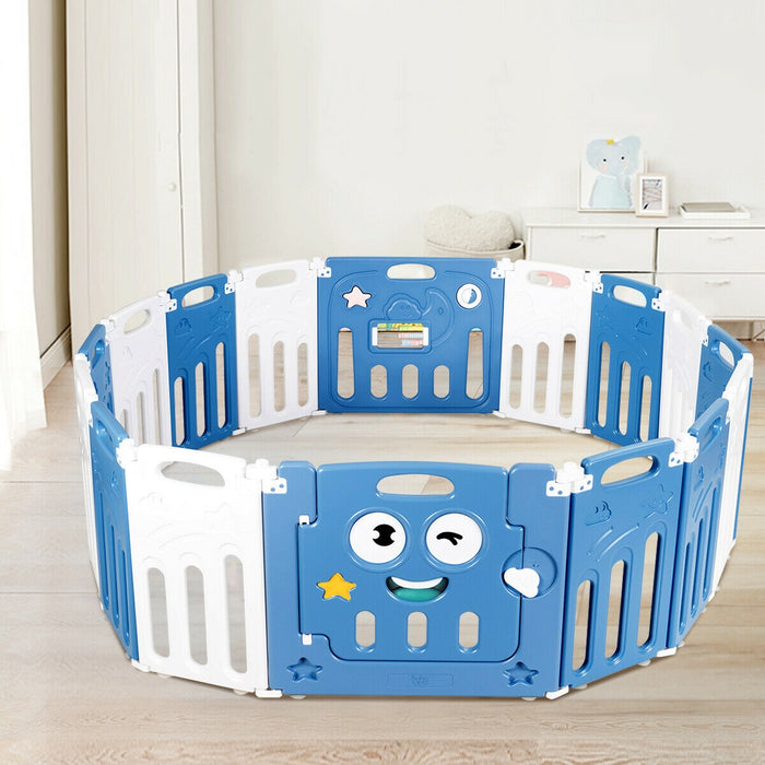 16-Panel Foldable Baby Playpen Kids Activity Centre-Blue