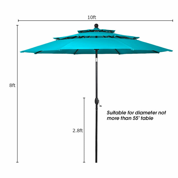 10' 3 Tier Patio Umbrella Aluminum Sunshade Shelter Double Vented without Base-Turquoise