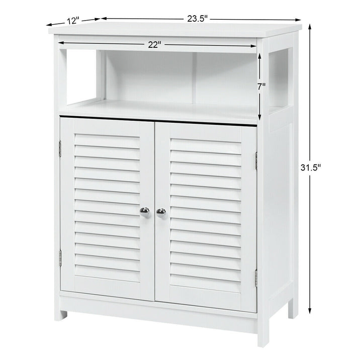 Wood Freestanding Bathroom Storage Cabinet with Double Shutter Door-White