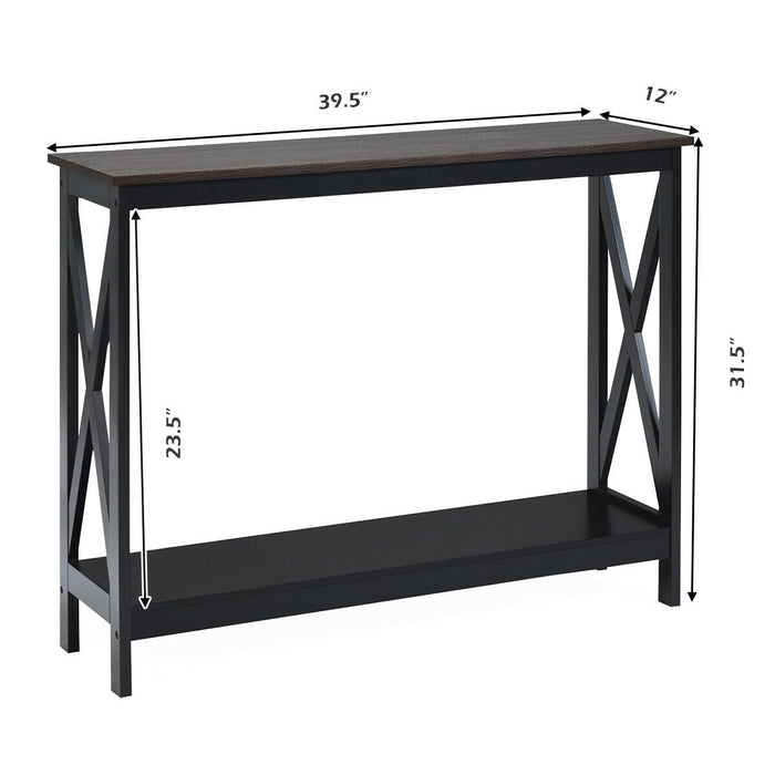 2-Tier Console X-Design Sofa Side Accent Table-Wood Grain