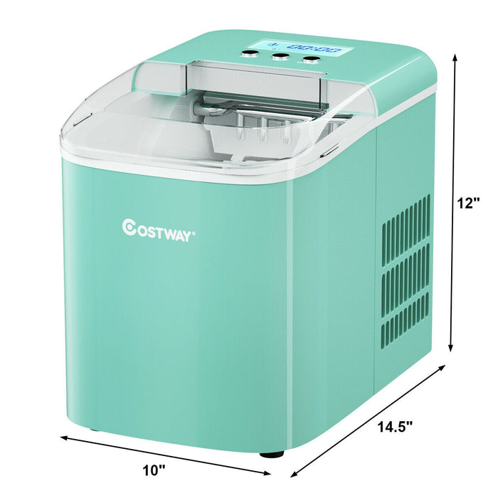 26 lbs Countertop LCD Display Ice Maker with Ice Scoop-Light Green