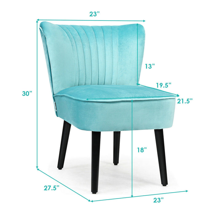 Set of 2 Upholstered Modern Leisure Club Chairs with Solid Wood Legs-Turquoise