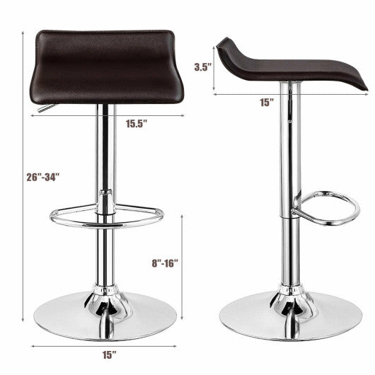 Set of 2 Adjustable PU Leather Backless Bar Stools-Coffee