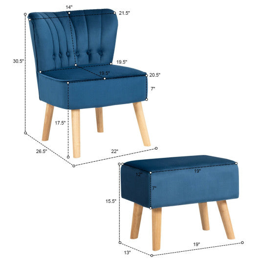 Modern Accent Chair Ottoman Set with Footstool-Blue