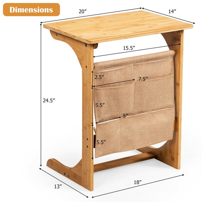 Bamboo Sofa Table End Table Bedside Table with Storage Bag