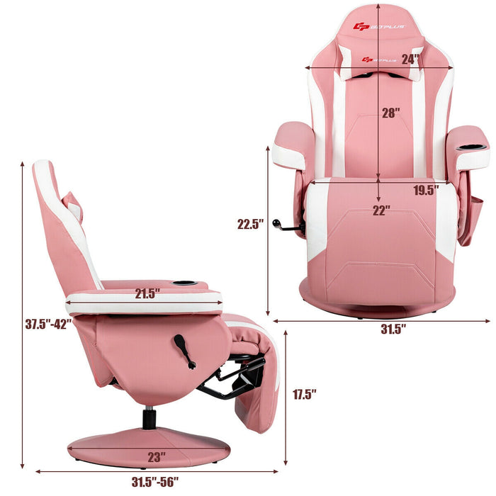 Ergonomic High Back Massage Gaming Chair with Pillow-Pink