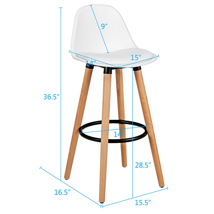 2 Pieces Mid Century Barstool 28.5 Inches Dining Pub Chair-White