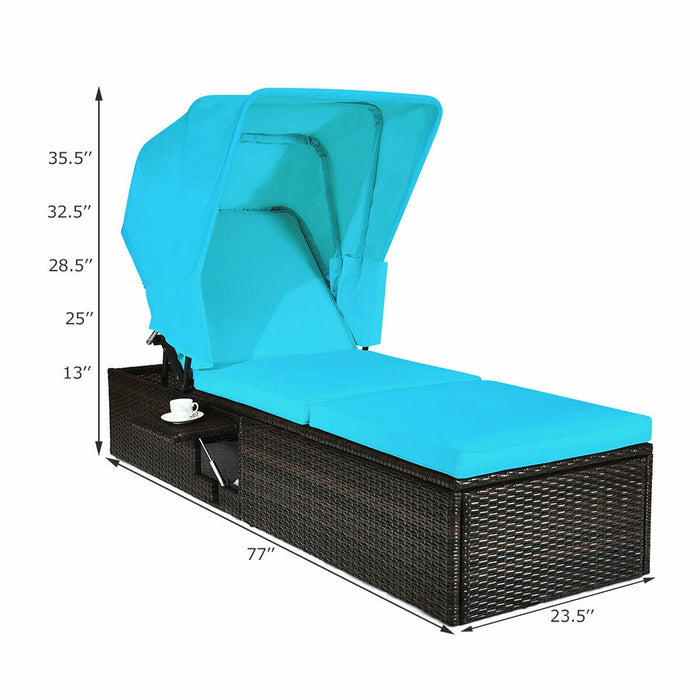 Outdoor Chaise Lounge Chair with Folding Canopy-Turquoise