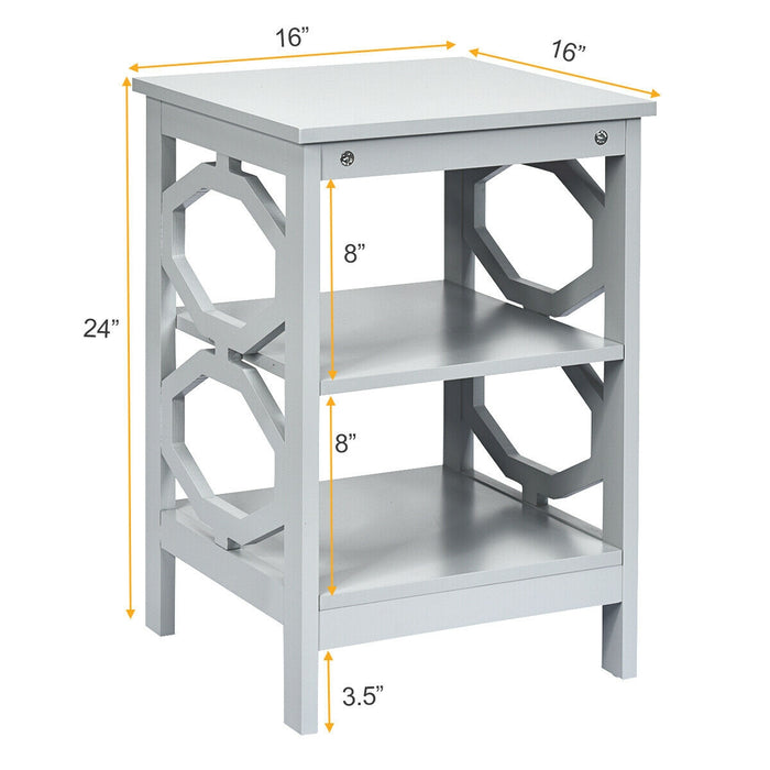 3 Tiers Nightstand Sofa Side End Accent Table-Gray