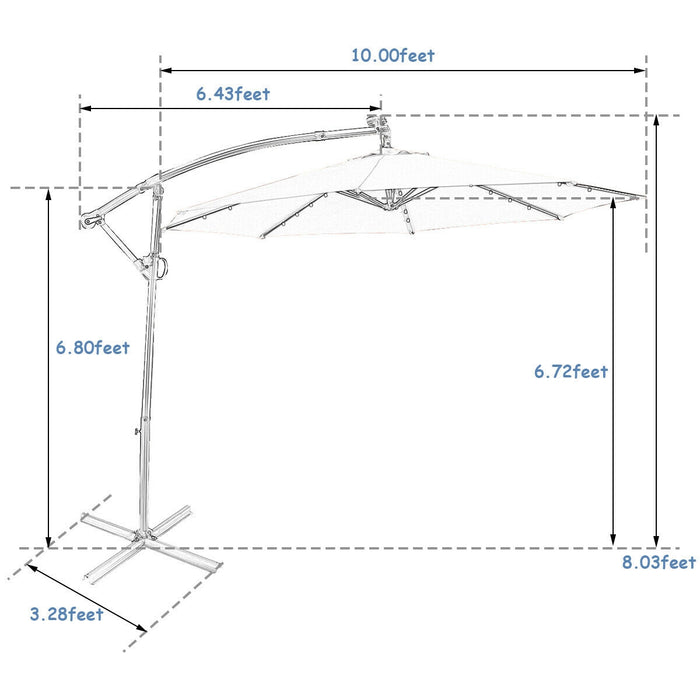 10 ft 360Â° Rotation Solar Powered LED Patio Offset Umbrella-Blue