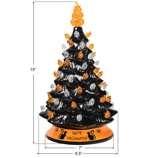 15 Inch Pre-Lit Ceramic Hand-Painted Tabletop Halloween Tree