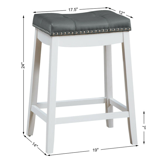 Set of 2 24-Inch Height Backless Counter Stool with Footrest-White