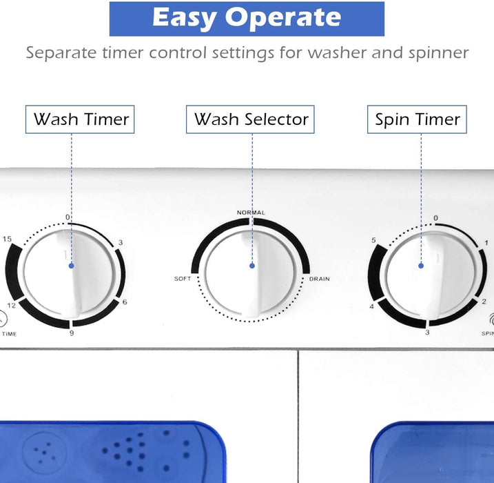 20 lbs Compact Twin Tub Washing Machine for Home Use