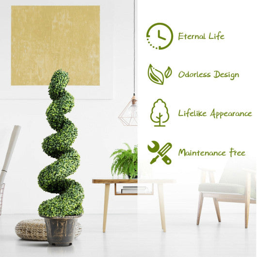 4 Feet Artificial Boxwood Spiral Green Leaves Tree