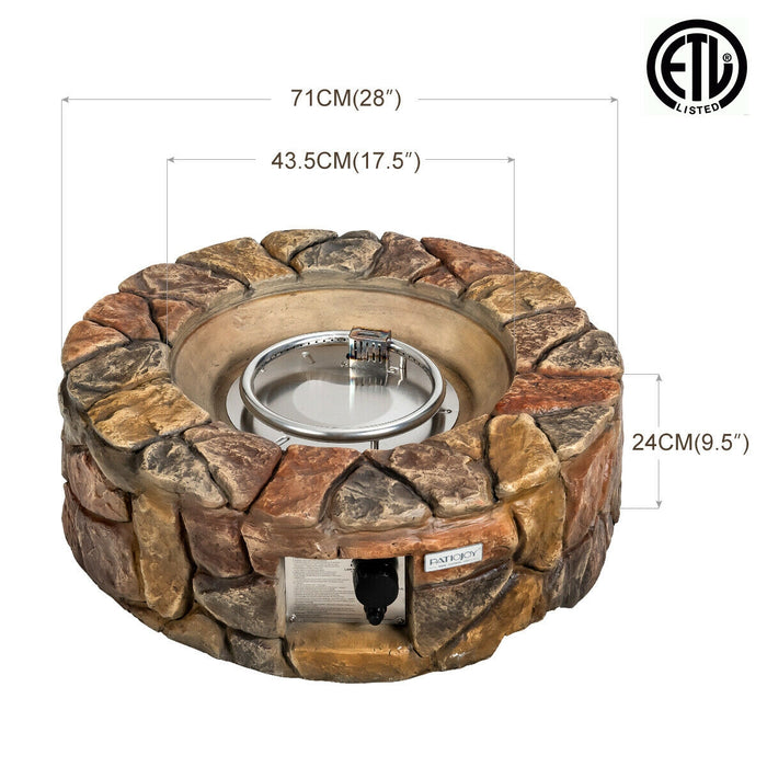 28 Inch Propane Gas Fire Pit Outdoor 40 000 BTU Stone-Brown