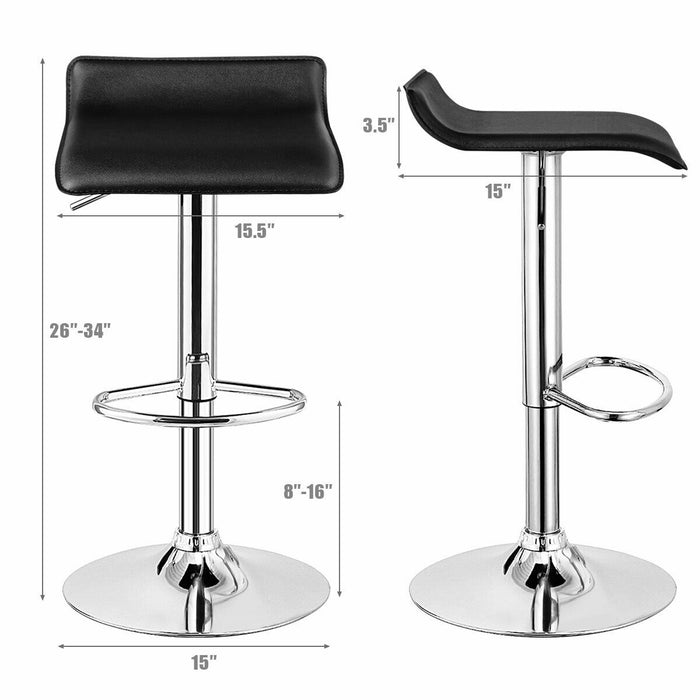 Set of 2 Adjustable PU Leather Backless Bar Stools-Black