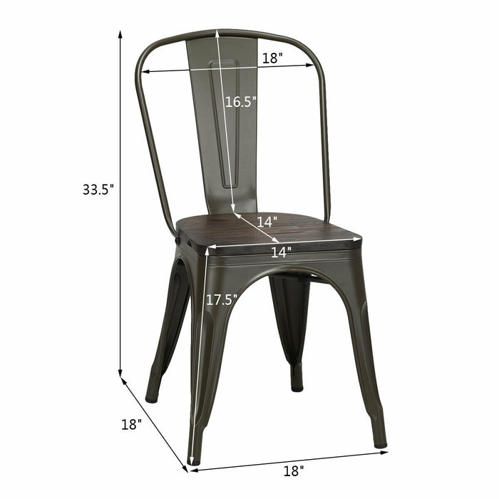 4 Pieces Tolix Style Metal Dining Side Chair Stackable Wood Seat-Black