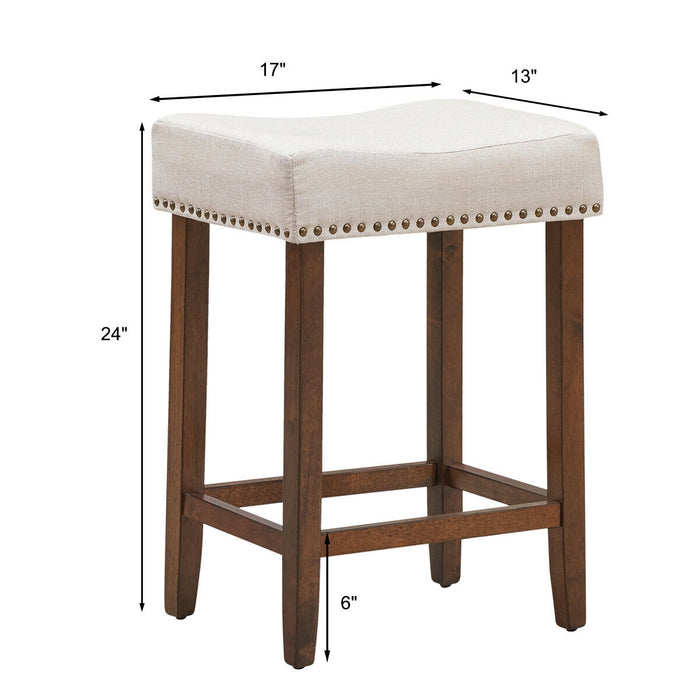 Set of 2 Nailhead Saddle Bar Stools 24 Inch Height