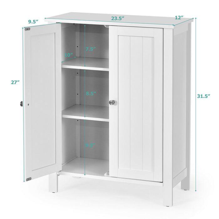 2-Door Bathroom Floor Storage Cabinet with Adjustable Shelf