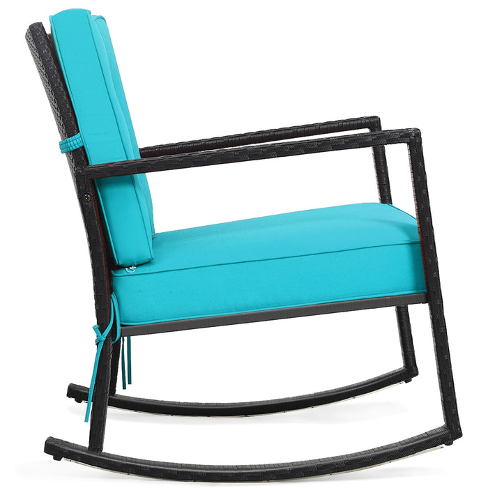 Patio Rattan Rocker Outdoor Glider Rocking Chair Cushion Lawn-Turquoise