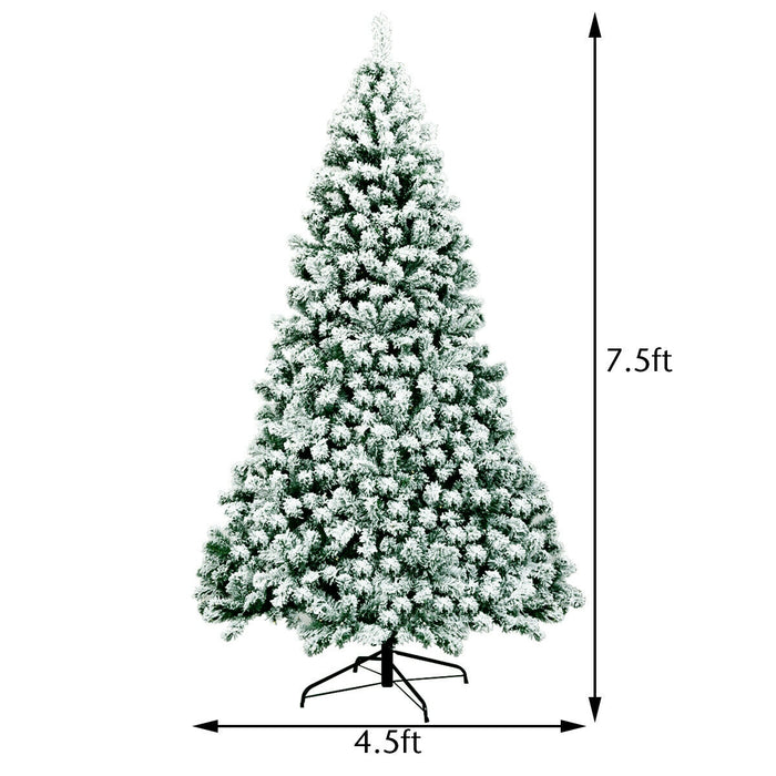 7.5 Feet Pre-Lit Premium Snow Flocked Hinged Artificial Christmas Tree with 550 Lights