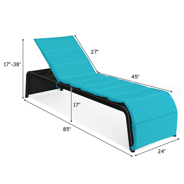 Patio Rattan Lounge Chair Back Adjustable Chaise Recliner  with Cushioned-Turquoise