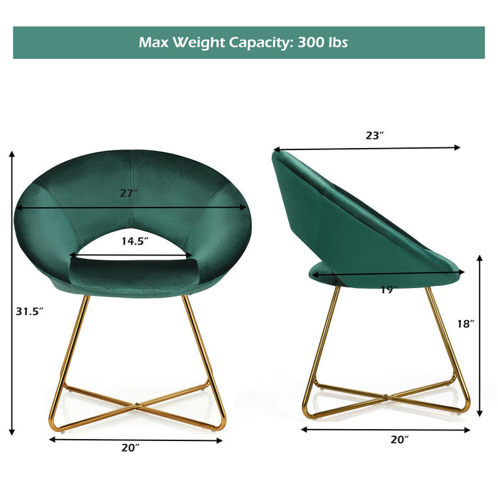 Modern Accent Velvet Dining Arm Chair with Golden Metal Legs and Soft Cushion-Dark Green