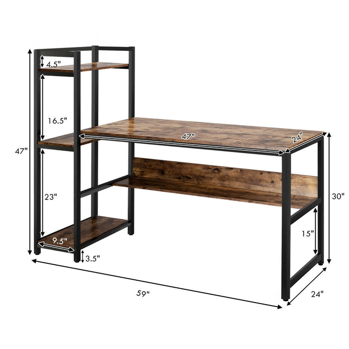 59-Inch Computer Desk Home Office Workstation 4-Tier Storage Shelves-Rustic Browm