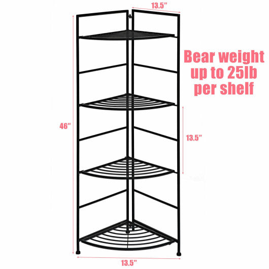 4 Tier Folding Metal Shelf Plant Stand Storage Open Shelf Corner Display Rack