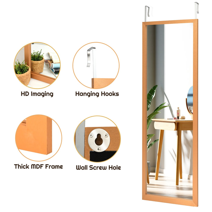 Wood Frame Full Length Hanging Mirror-Golden