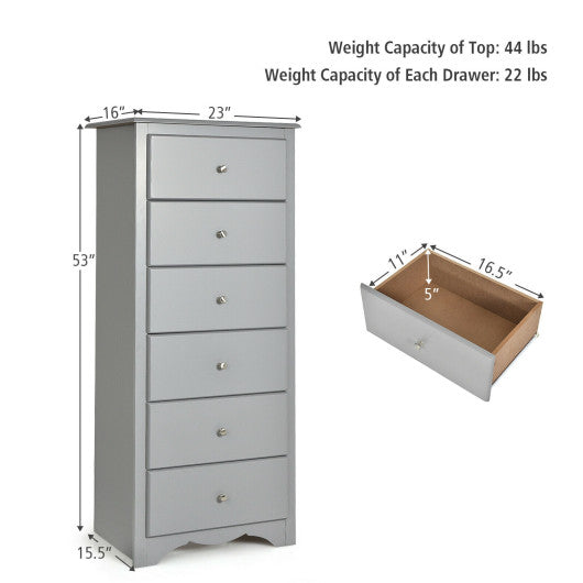 6 Drawers Chest Dresser Clothes Storage Bedroom Furniture Cabinet-Gray